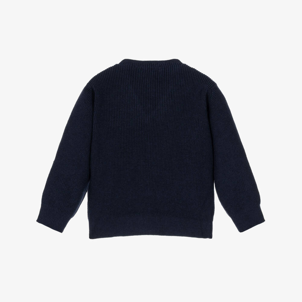 Emporio Armani-Boys Navy Blue Knitted Cardigan with Logo Tape | Childrensalon