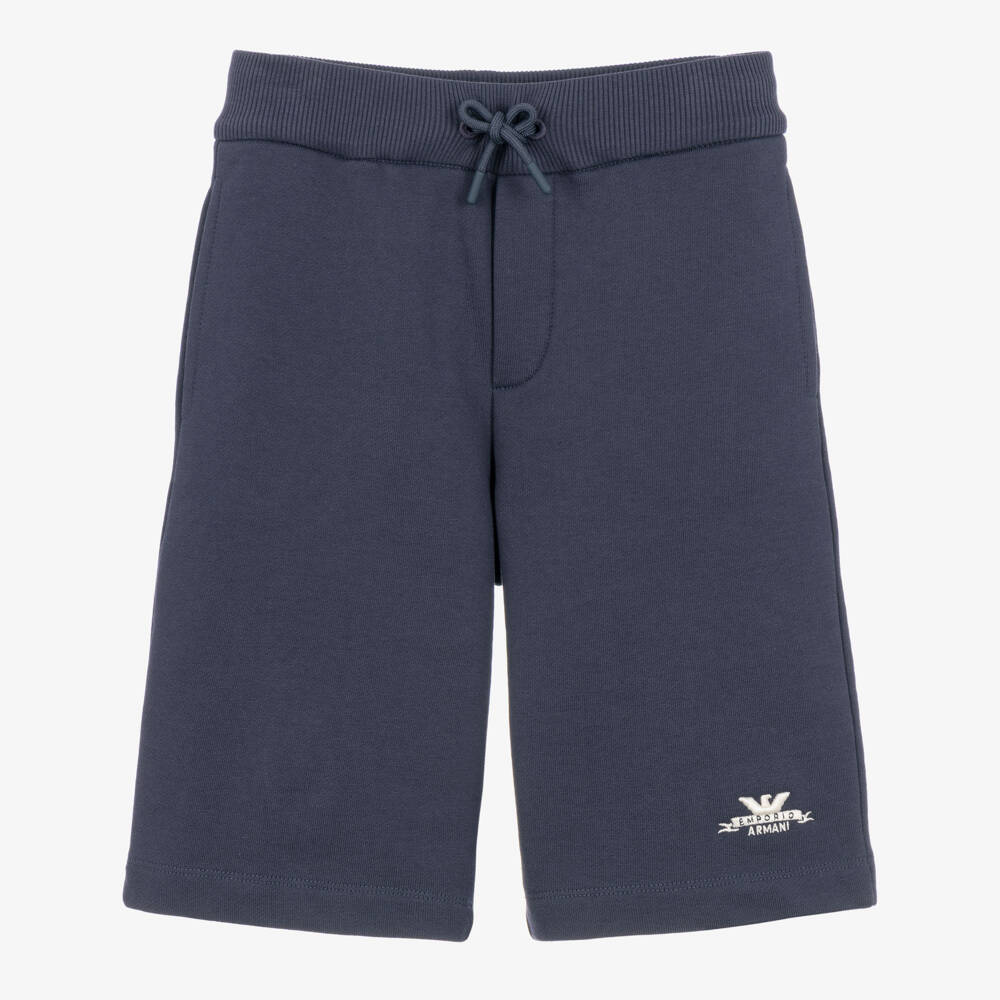 Emporio Armani-Boys Navy Blue Long Jersey Shorts | Childrensalon
