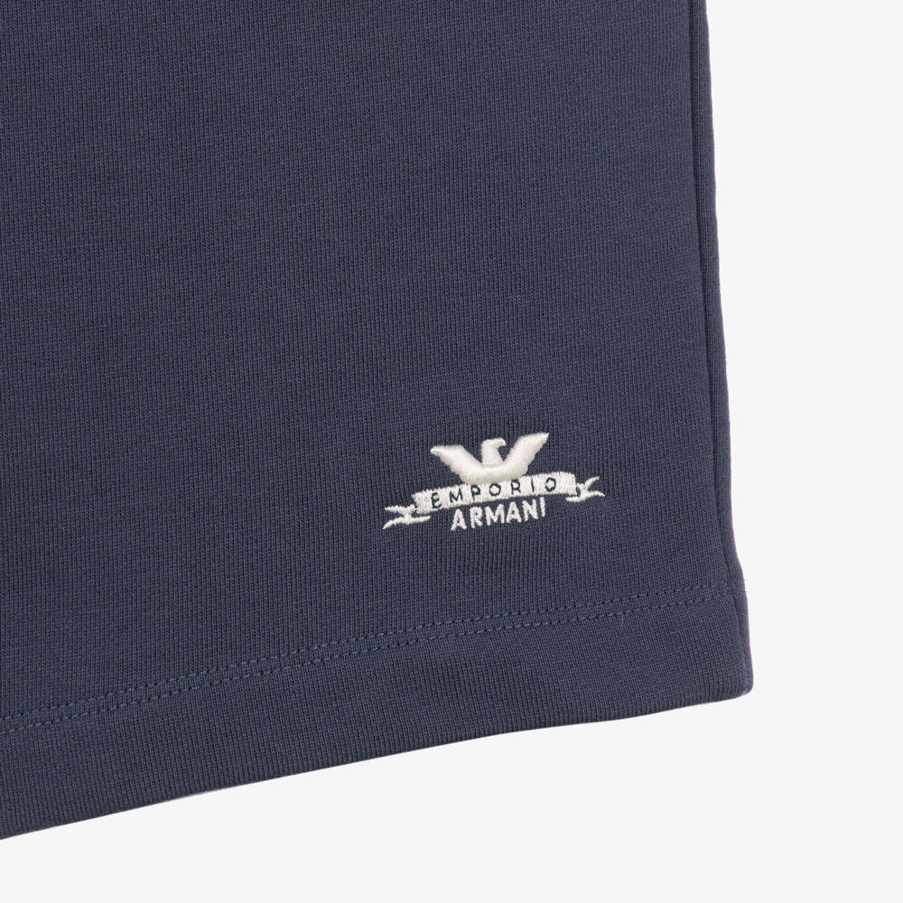 Emporio Armani-Boys Navy Blue Long Jersey Shorts | Childrensalon