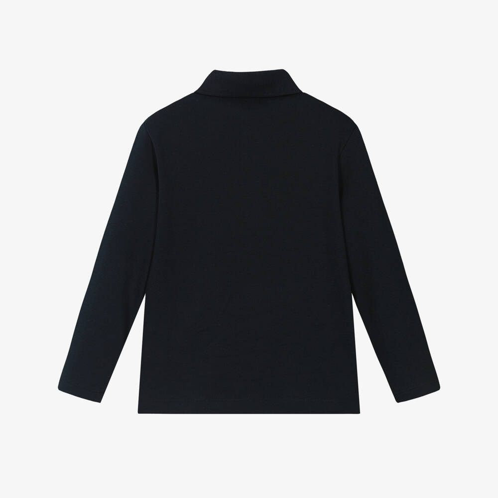 Emporio Armani-Рубашка поло с длинными рукавами синяя из хлопкового пике для мальчиков | Childrensalon