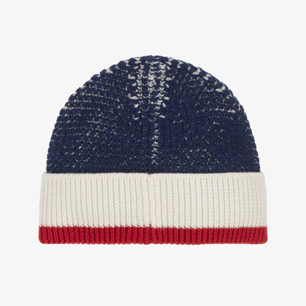 Emporio Armani-Boys Navy Blue & Red Chunky Knit Hat | Childrensalon