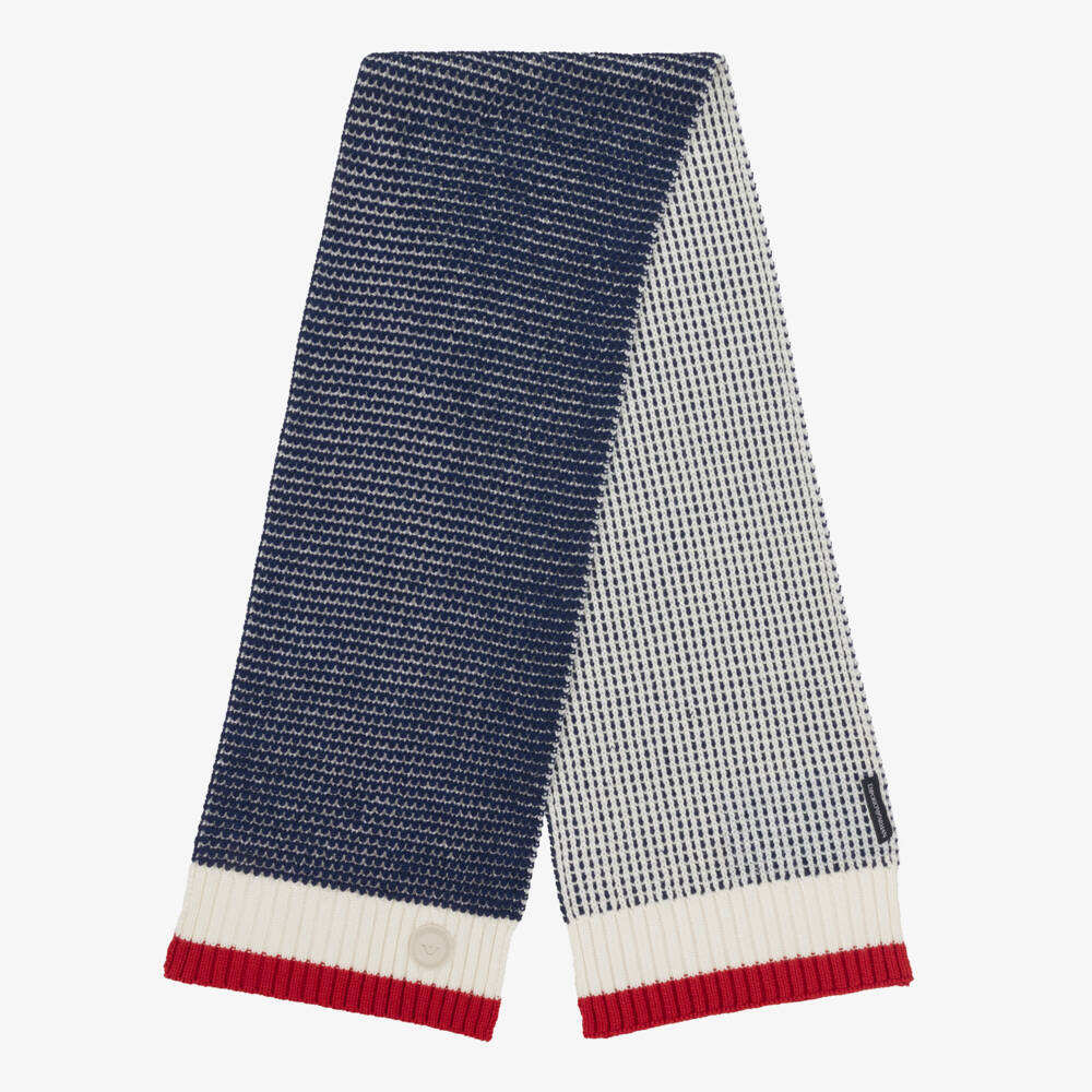 Emporio Armani-Boys Navy Blue & Red Chunky Knit Scarf | Childrensalon