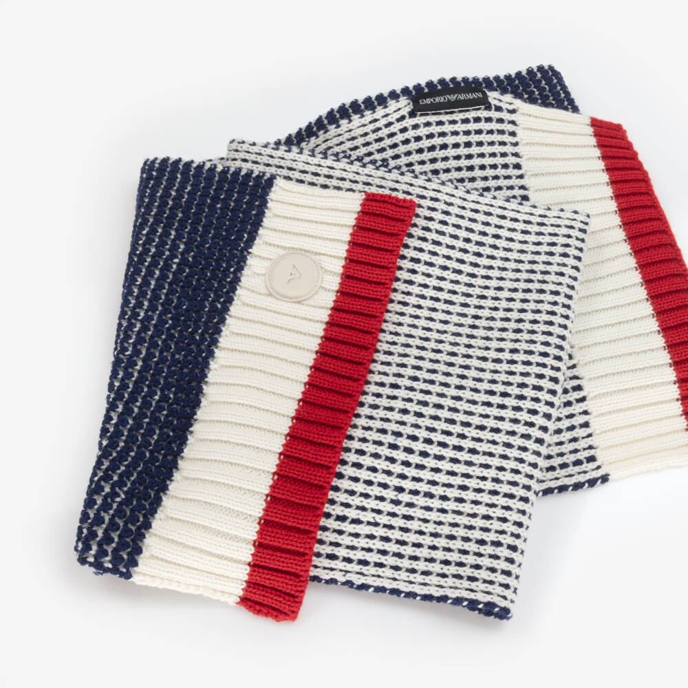 Emporio Armani-Boys Navy Blue & Red Chunky Knit Scarf | Childrensalon