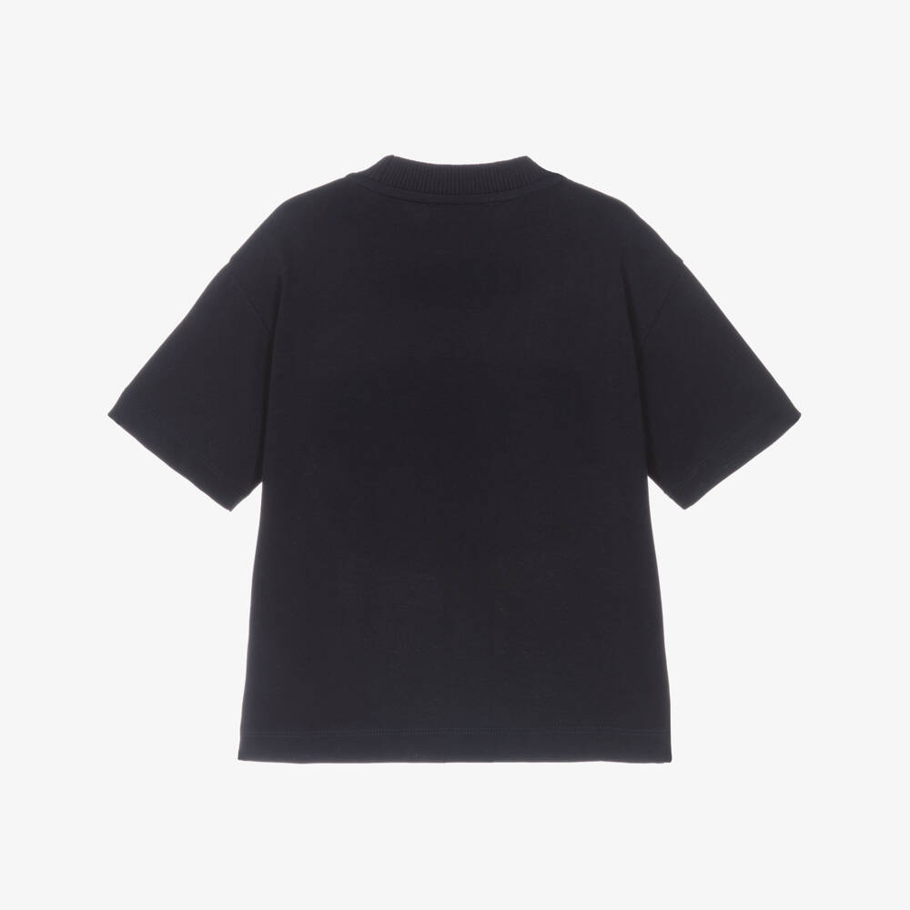 Emporio Armani-تيشيرت قطن بياقة دائرية مضلعة لون كحلي للأولاد | Childrensalon