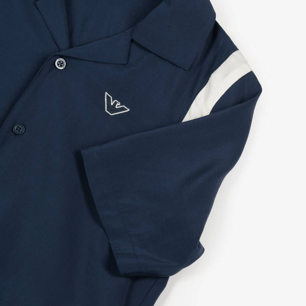 Emporio Armani-Boys Navy Blue Shirt & Shorts Set with Logo Embroidery | Childrensalon