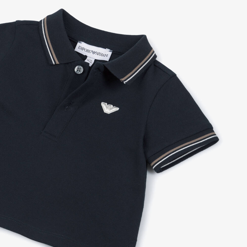 Emporio Armani-Boys Navy Blue Short-Sleeved Polo Shirt with Eagle Logo | Childrensalon