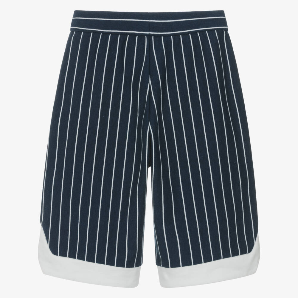 Emporio Armani-Boys Navy Blue Striped Cotton Jersey Shorts with Eagle Logo | Childrensalon