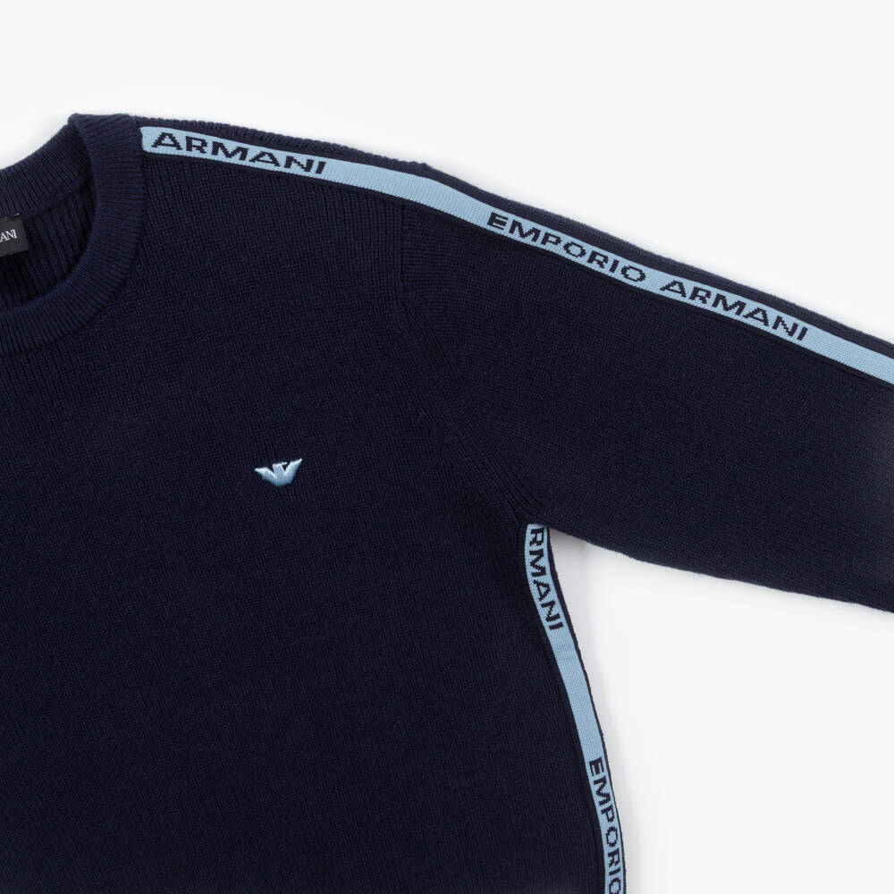 Emporio Armani-Boys Navy Blue Sweater with Logo Tape | Childrensalon