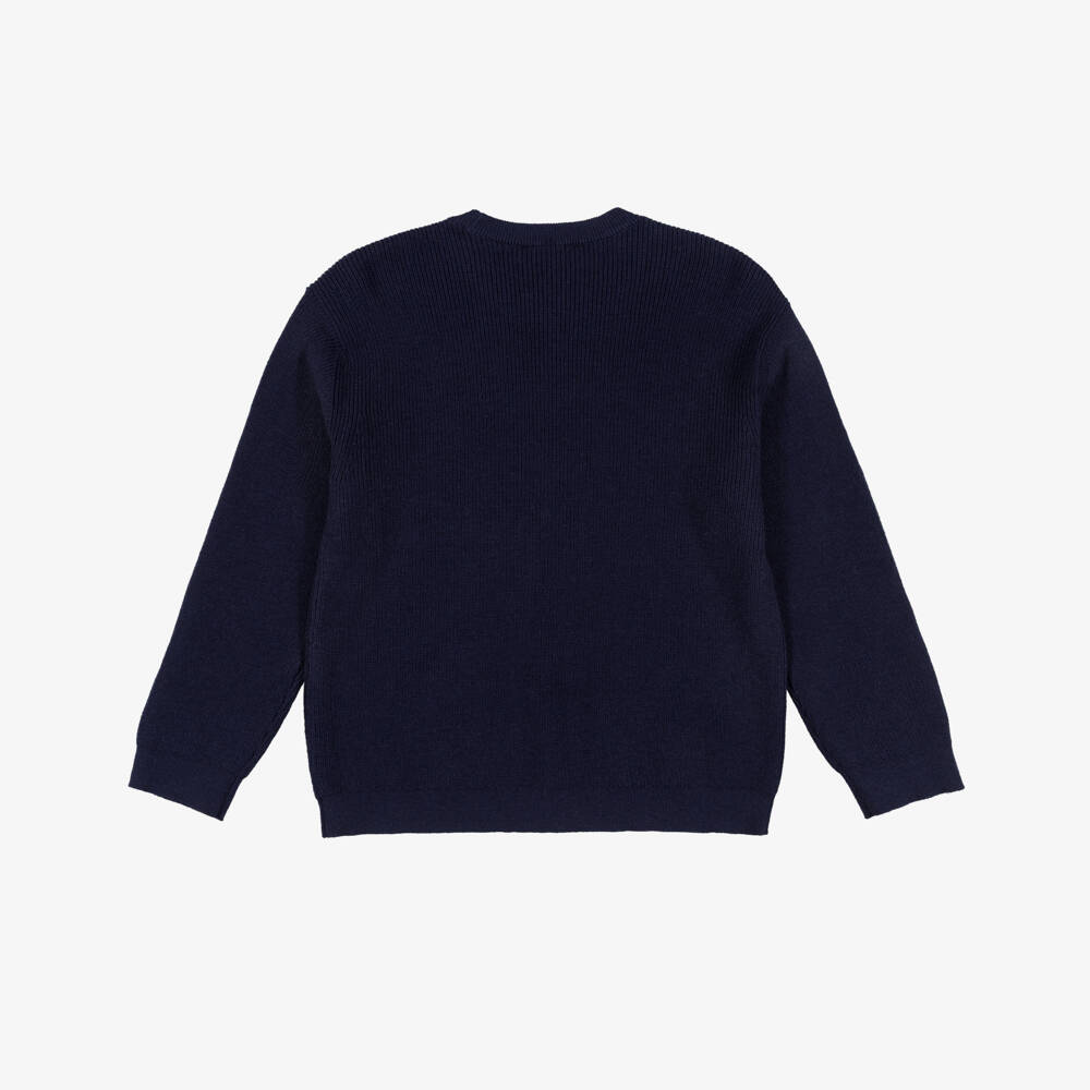 Emporio Armani-Boys Navy Blue Sweater with Logo Tape | Childrensalon