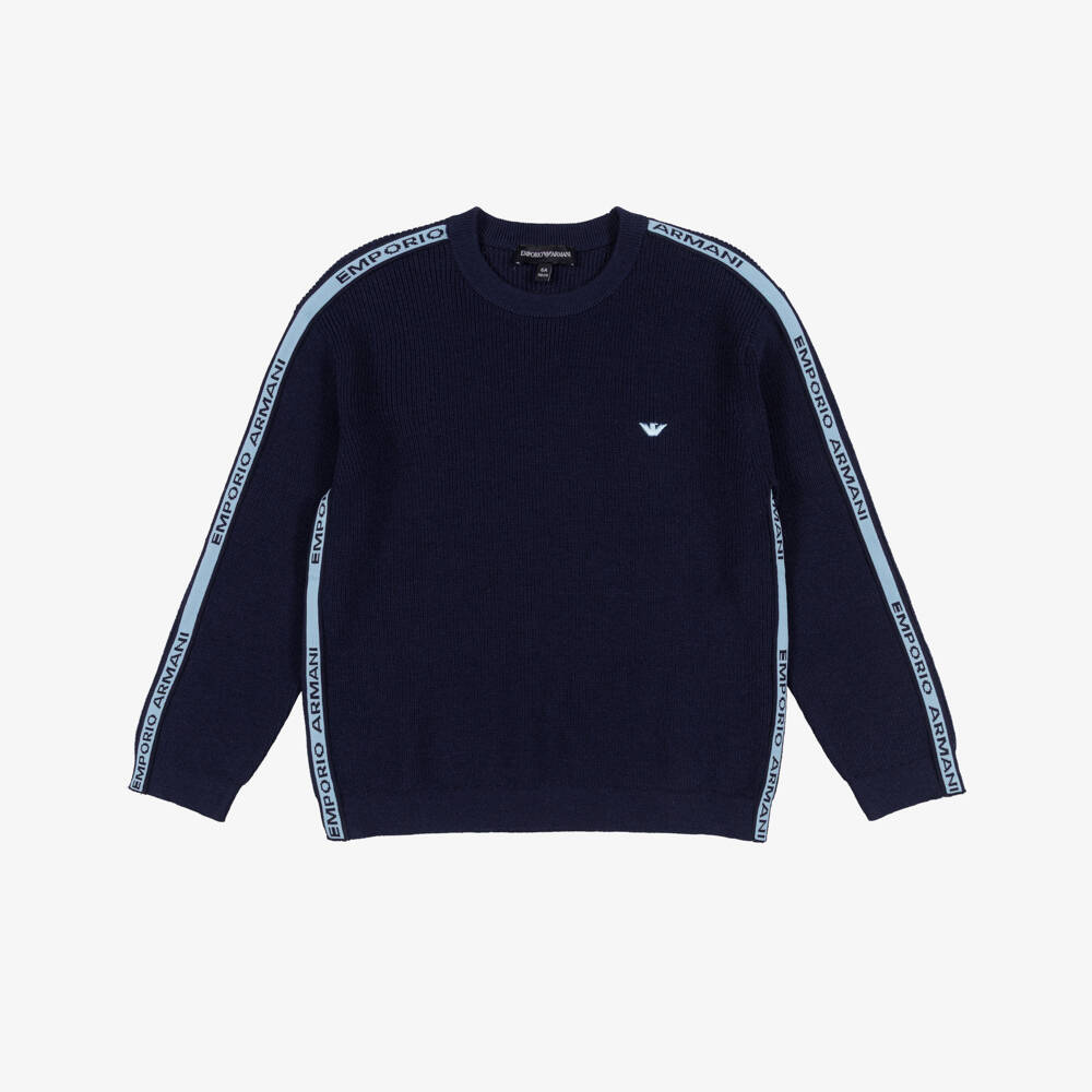 Emporio Armani-Boys Navy Blue Sweater with Logo Tape | Childrensalon