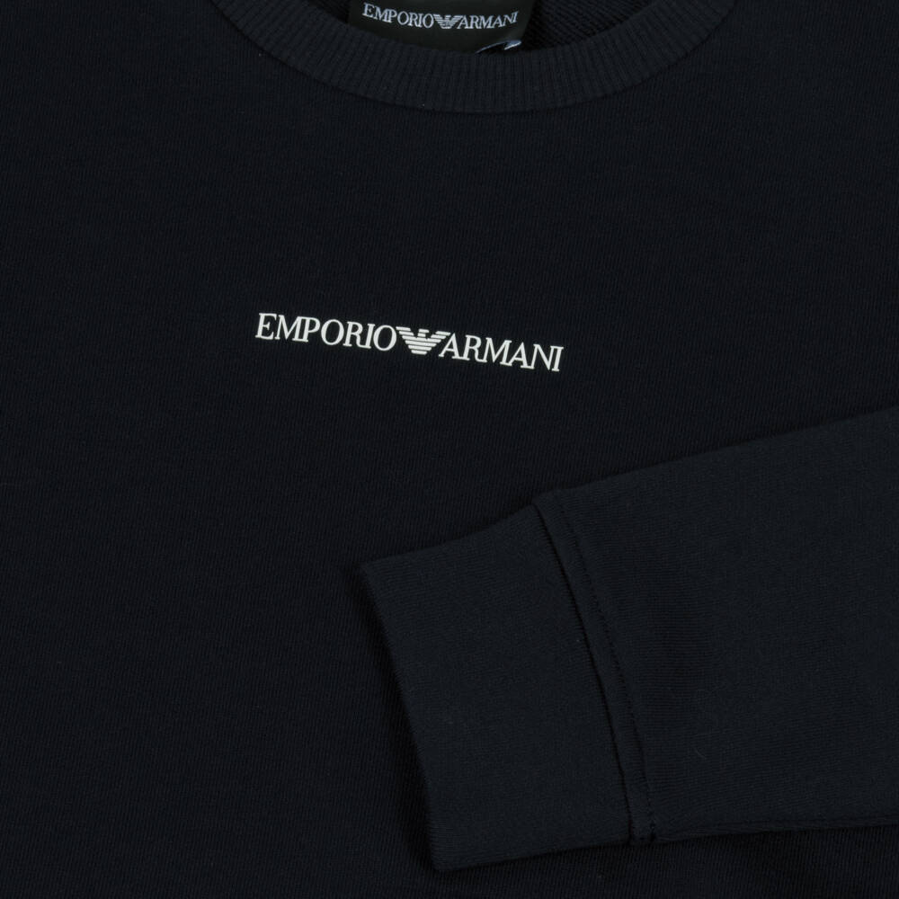Emporio Armani-Boys Navy Blue Sweatshirt with White Logo Print | Childrensalon