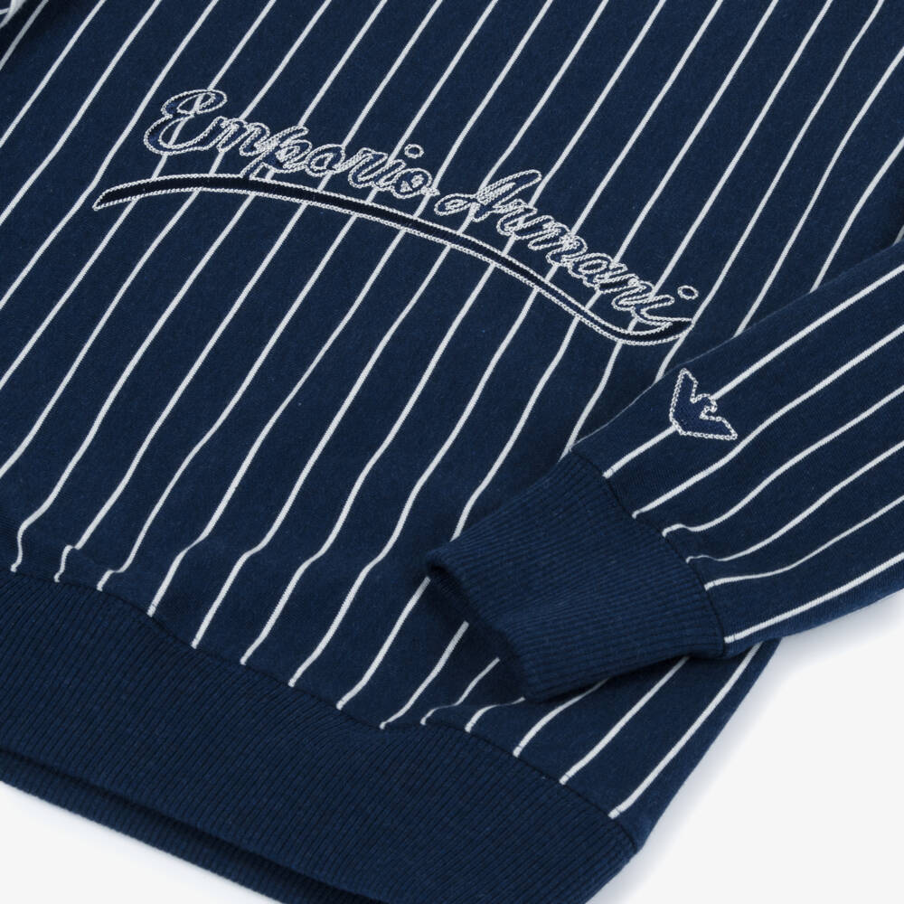 Emporio Armani-Boys Navy Blue & White Stripe Cotton Sweatshirt | Childrensalon