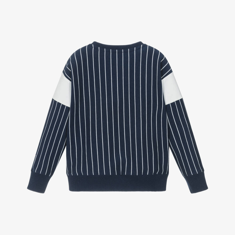 Emporio Armani-Boys Navy Blue & White Stripe Cotton Sweatshirt | Childrensalon