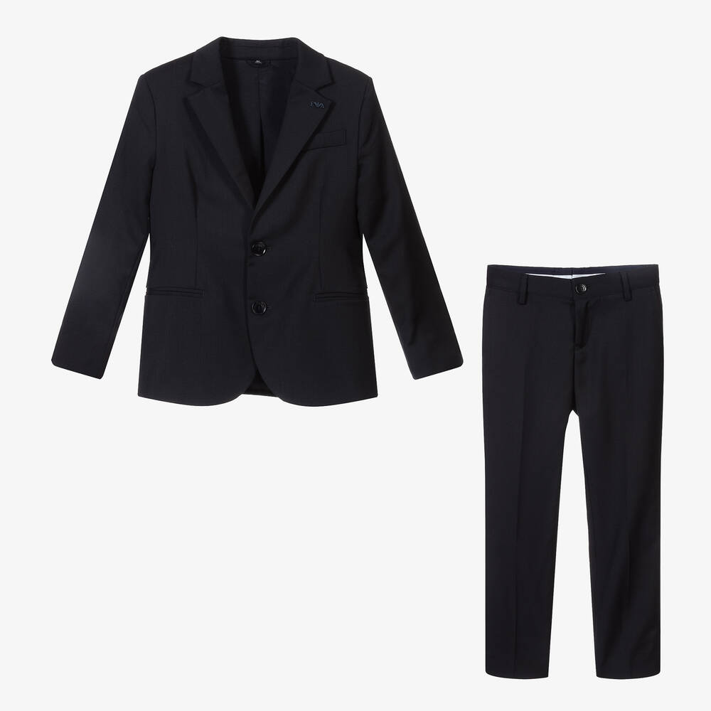 Emporio Armani-Boys Navy Blue Wool Single-Breasted Suit | Childrensalon