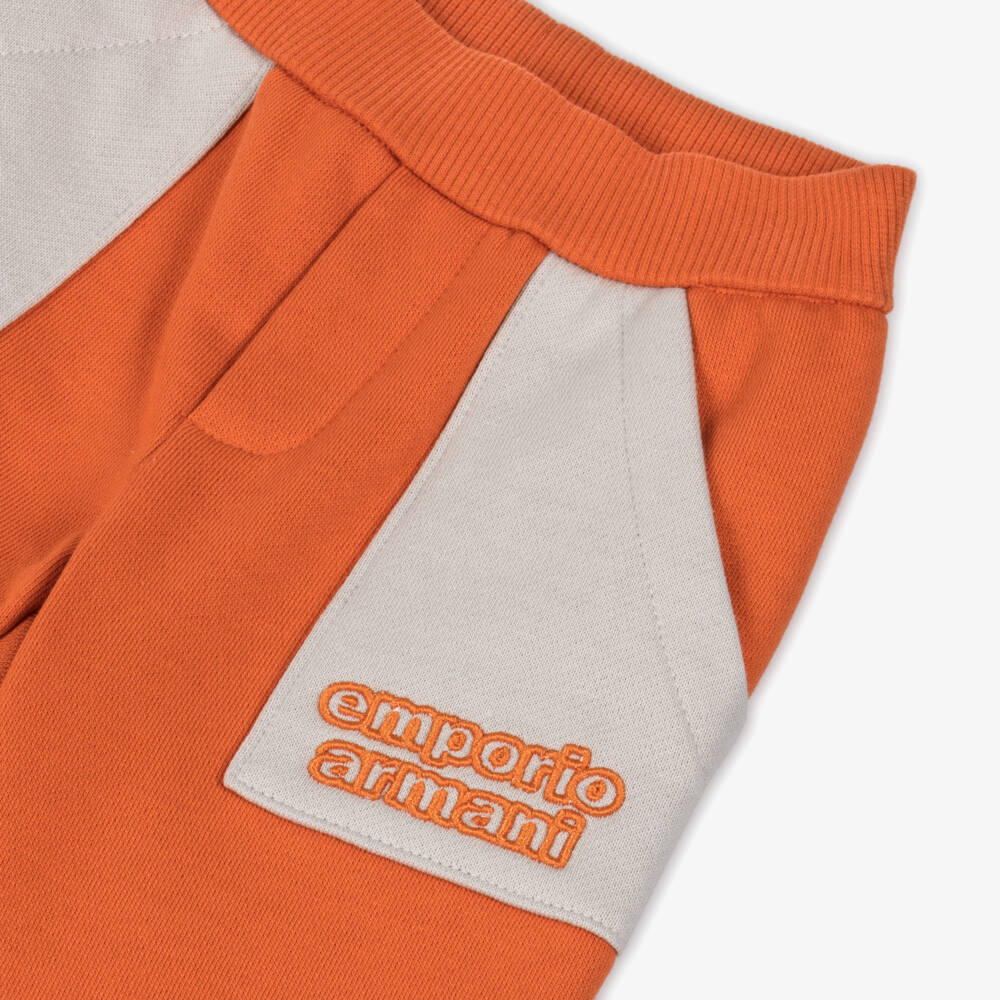 Emporio Armani-Boys Orange Cotton Joggers with Patch Pockets | Childrensalon