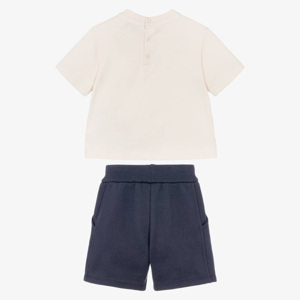 Emporio Armani-Boys Pale Beige & Blue EA Shorts Set | Childrensalon
