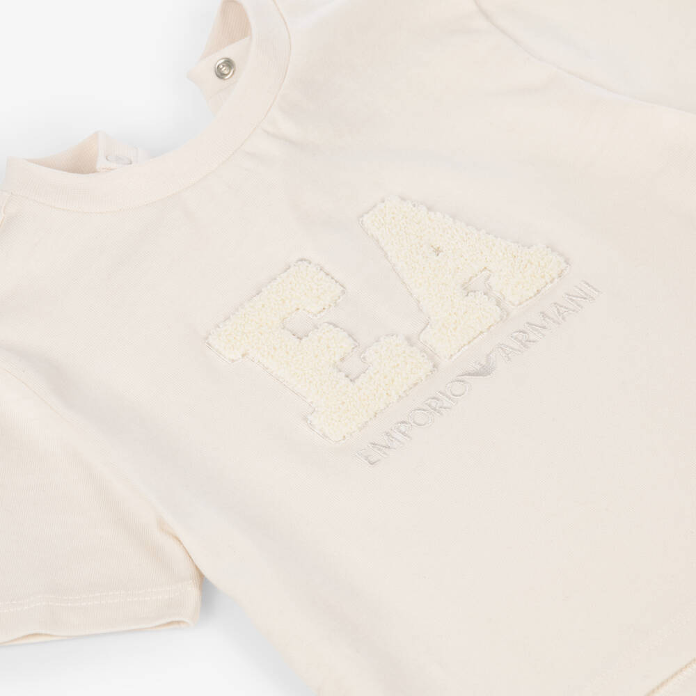 Emporio Armani-Boys Pale Beige & Blue EA Shorts Set | Childrensalon