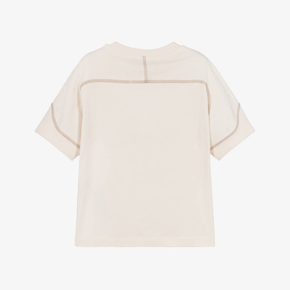 Emporio Armani-Boys Pale Beige Panelled T-Shirt | Childrensalon