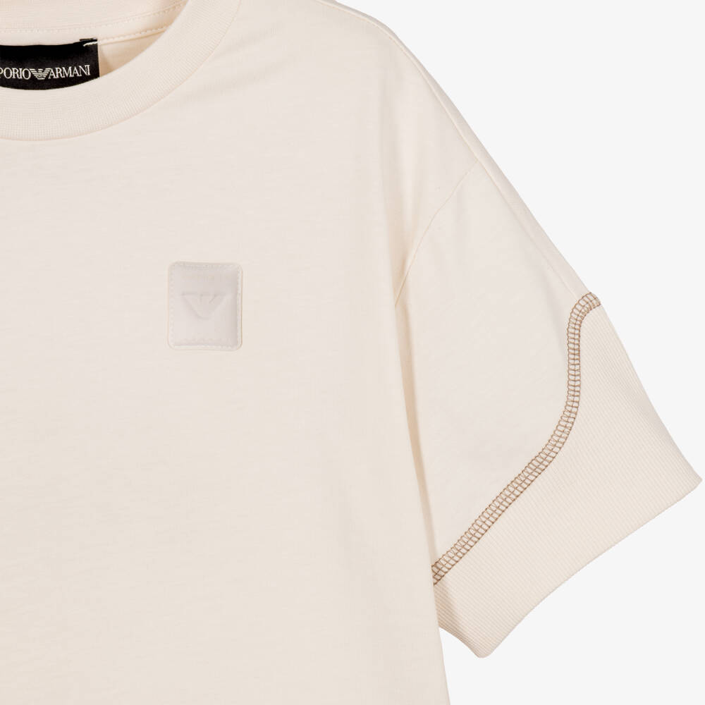 Emporio Armani-Boys Pale Beige Panelled T-Shirt | Childrensalon