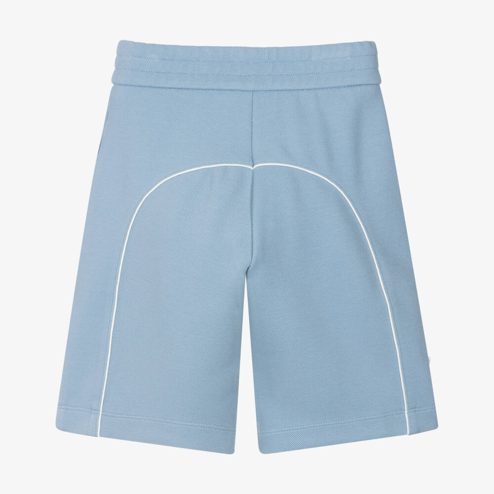 Emporio Armani-Boys Pale Blue Piqué Shorts with Rubberised Eagle Logo | Childrensalon