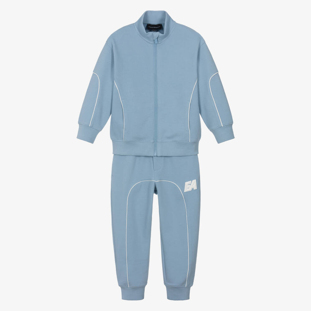 Emporio Armani-Boys Pale Blue Piqué Tracksuit with Rubberised Logos | Childrensalon