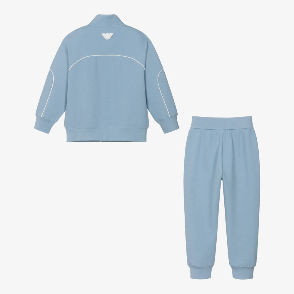 Emporio Armani-Boys Pale Blue Piqué Tracksuit with Rubberised Logos | Childrensalon