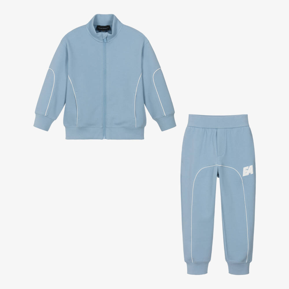 Emporio Armani-Boys Pale Blue Piqué Tracksuit with Rubberised Logos | Childrensalon