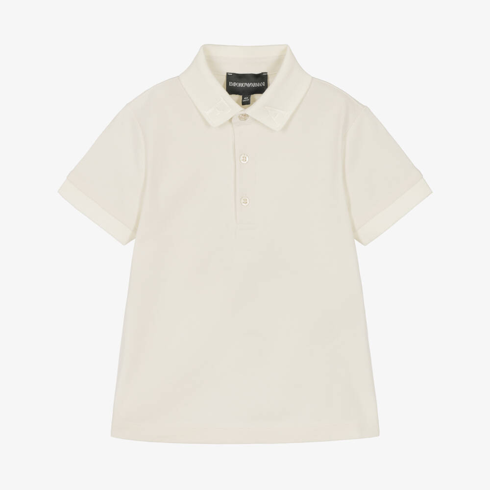 Emporio Armani-Boys Pale Ivory Polo Shirt with Logo Collar | Childrensalon