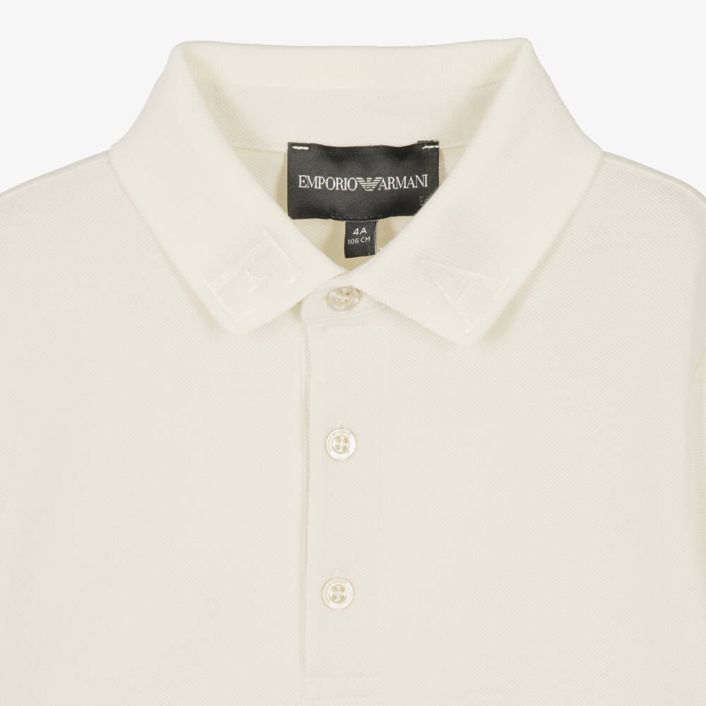 Emporio Armani-Boys Pale Ivory Polo Shirt with Logo Collar | Childrensalon