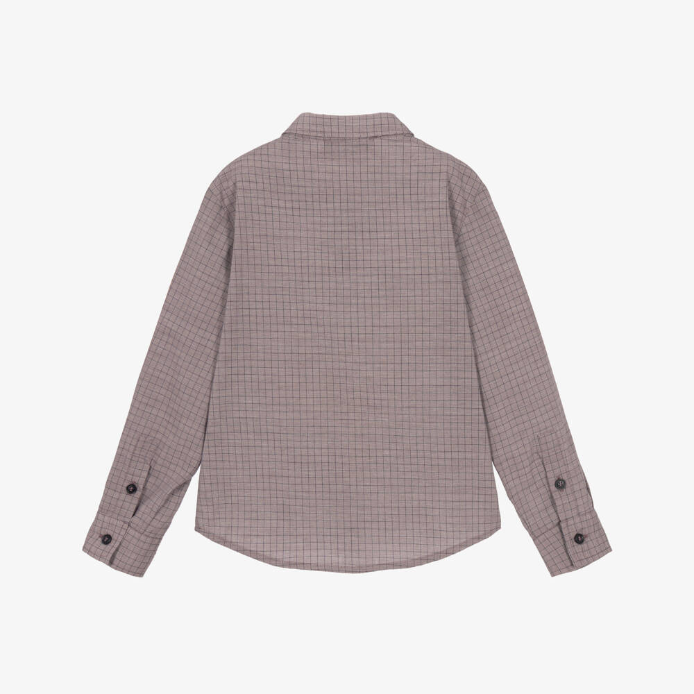 Emporio Armani-Boys Purple Grid Check Cotton Shirt | Childrensalon