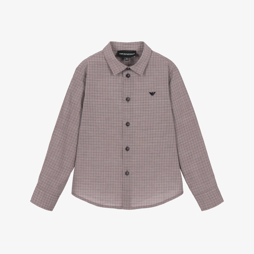 Emporio Armani-Boys Purple Grid Check Cotton Shirt | Childrensalon