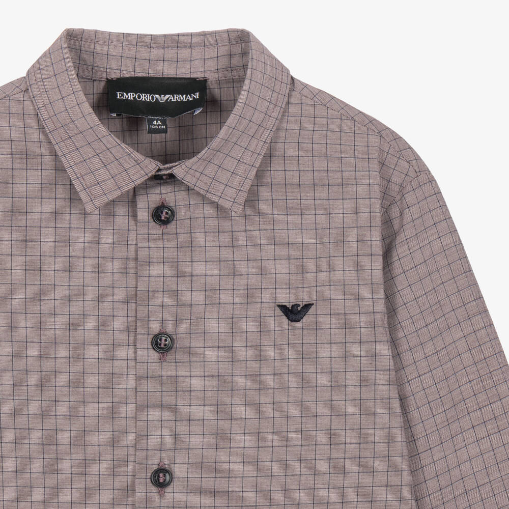 Emporio Armani-Boys Purple Grid Check Cotton Shirt | Childrensalon