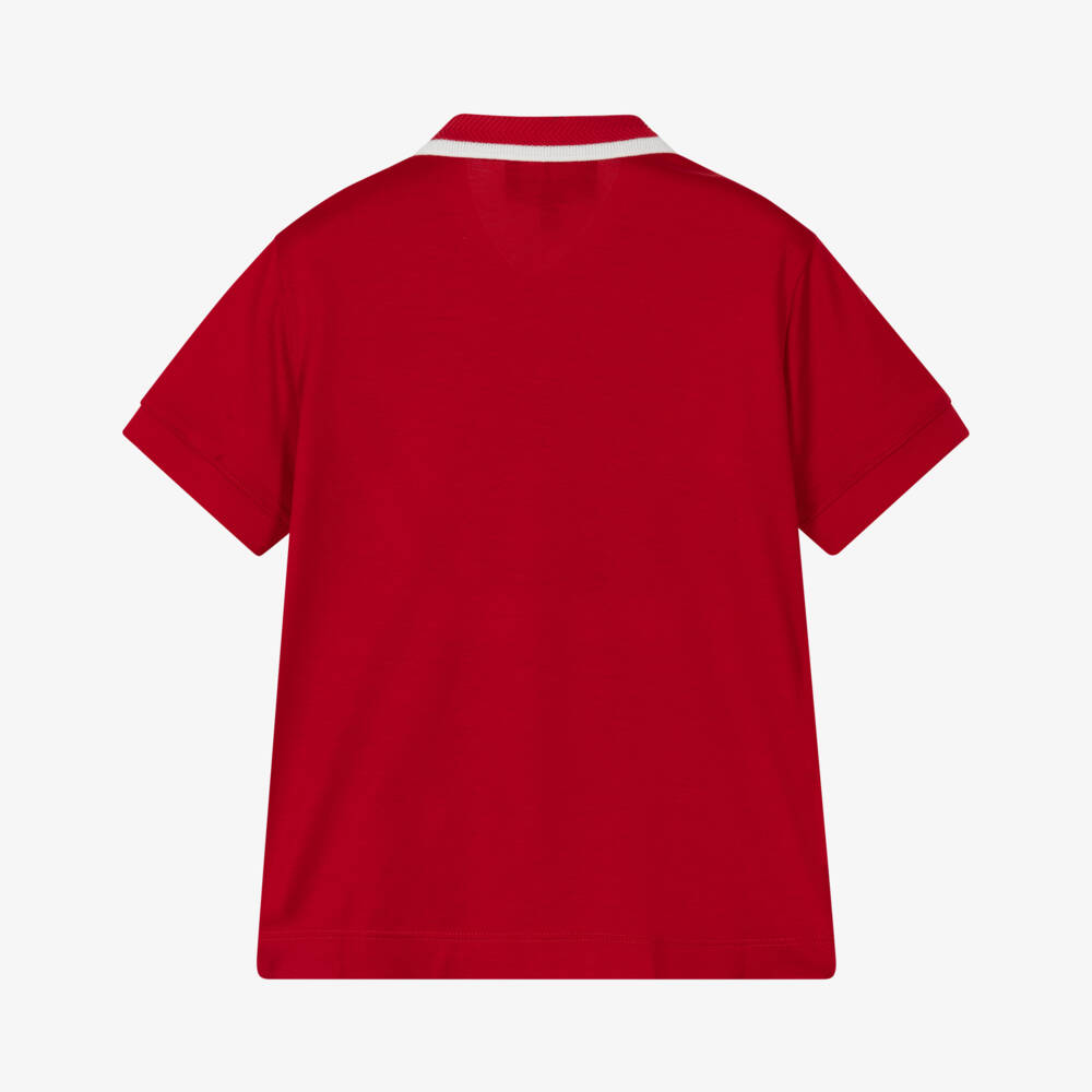 Emporio Armani-Boys Red Jersey Polo Shirt with White Embroidered Eagle Logo | Childrensalon