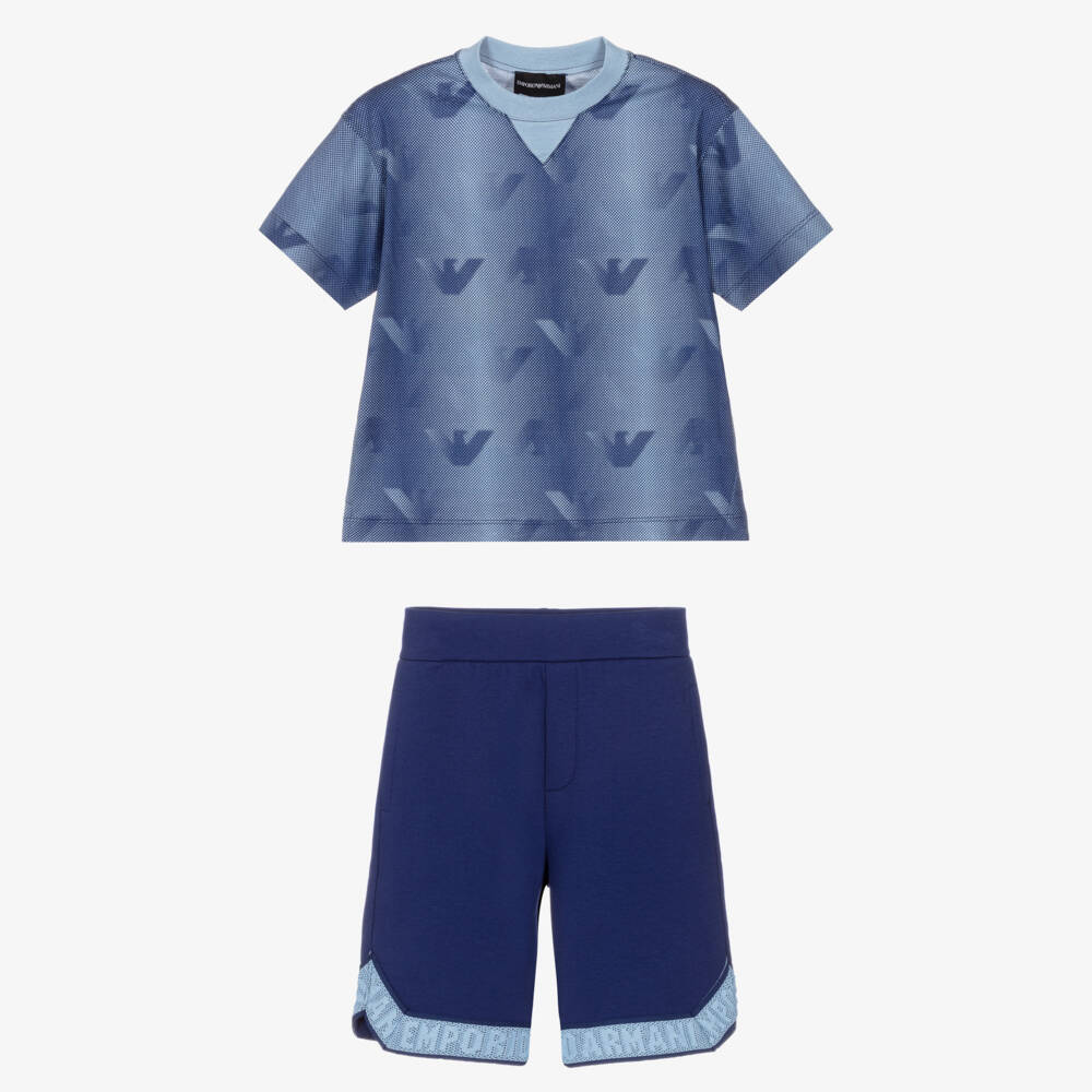 Emporio Armani-Boys Sporty Blue Shorts Set with Eagle Logo Print | Childrensalon