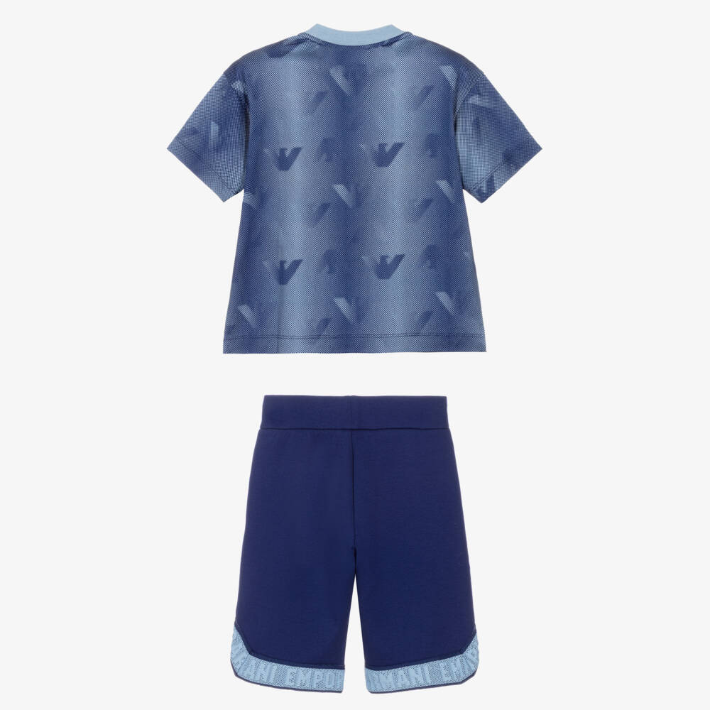 Emporio Armani-Boys Sporty Blue Shorts Set with Eagle Logo Print | Childrensalon