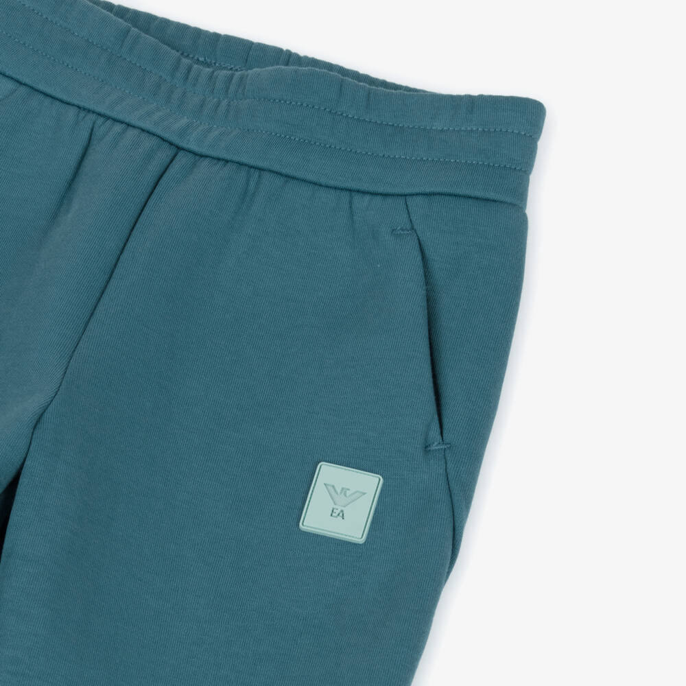Emporio Armani-Спортивные брюки бирюзовые с резиновым логотипом для мальчиков | Childrensalon