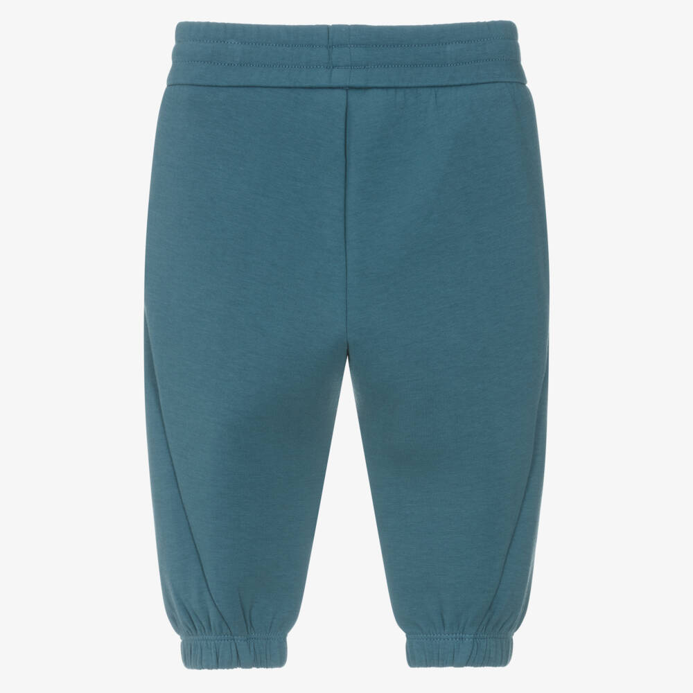 Emporio Armani-Boys Teal Blue Joggers with Rubberised Logo | Childrensalon