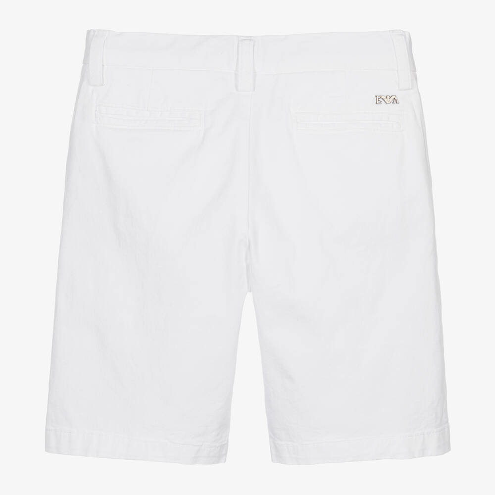 Emporio Armani-Boys White Cotton Chino Shorts | Childrensalon