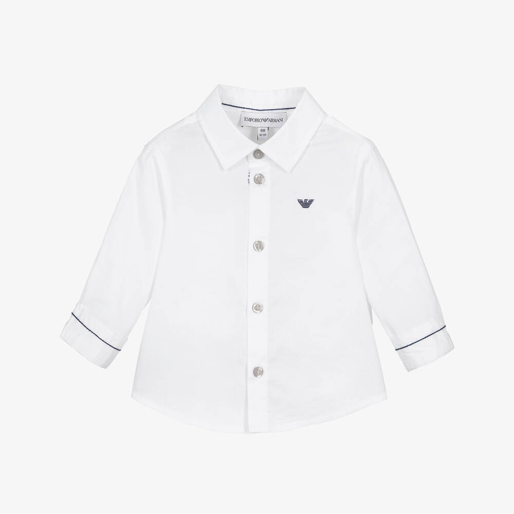 Emporio Armani-Boys White Cotton Eagle Logo Shirt | Childrensalon