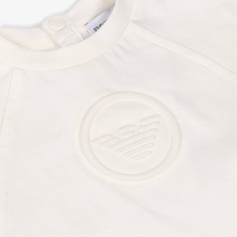 Emporio Armani-Boys White Cotton Embossed Logo T-Shirt | Childrensalon