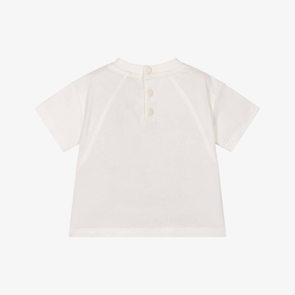 Emporio Armani-Boys White Cotton Embossed Logo T-Shirt | Childrensalon