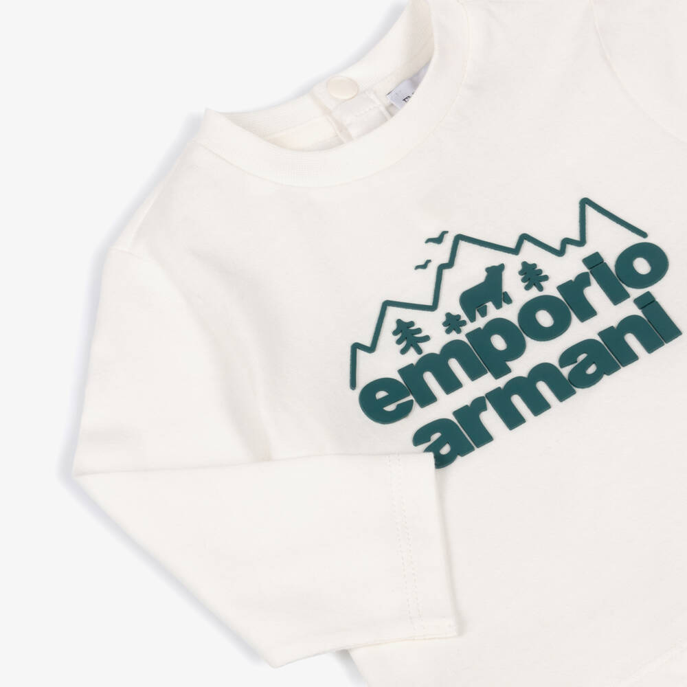 Emporio Armani-Boys White Cotton Mountain Logo T-Shirt | Childrensalon