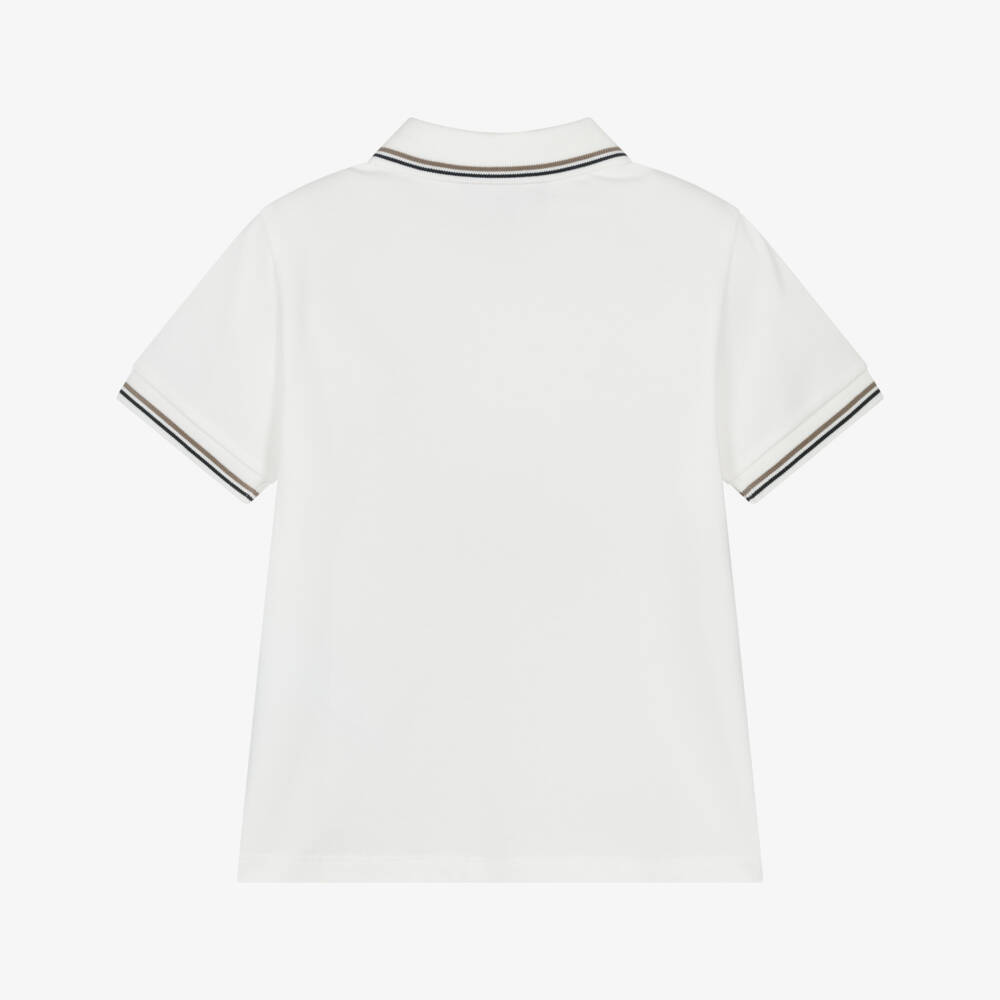 Emporio Armani-Рубашка поло белая из хлопкового пике с черным логотипом Eagle для мальчиков | Childrensalon