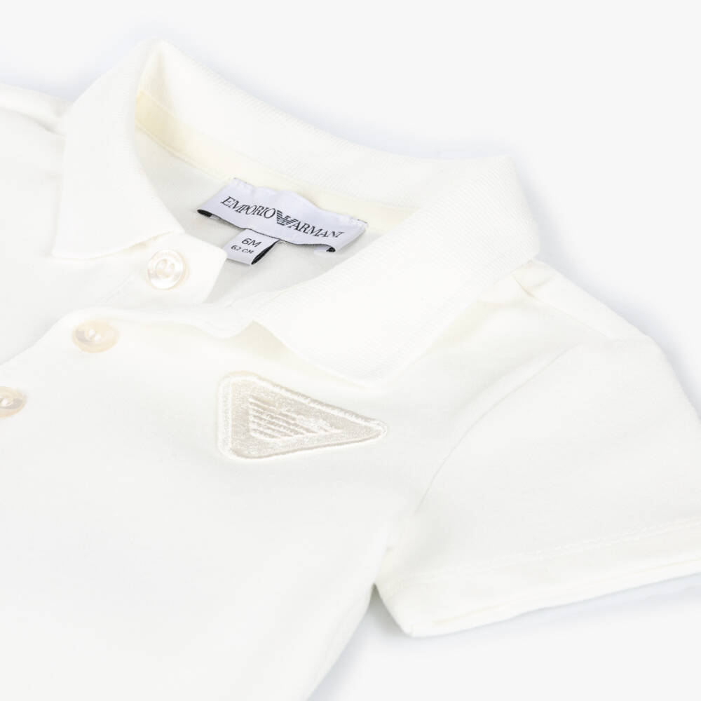 Emporio Armani-Boys White Cotton Polo Shirt | Childrensalon