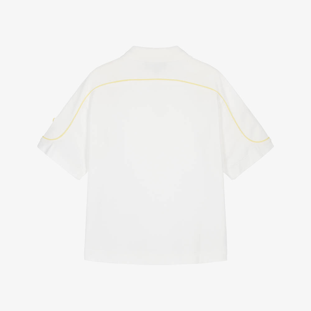 Emporio Armani-Boys White Cotton Polo Shirt with Yellow Rubberised Eagle Logo | Childrensalon