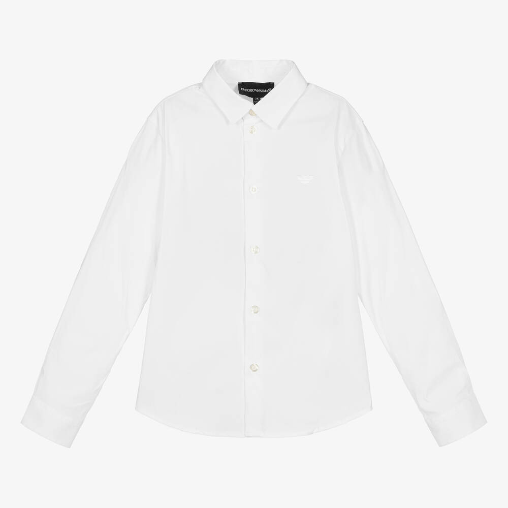 Emporio Armani-Boys White Cotton Shirt | Childrensalon