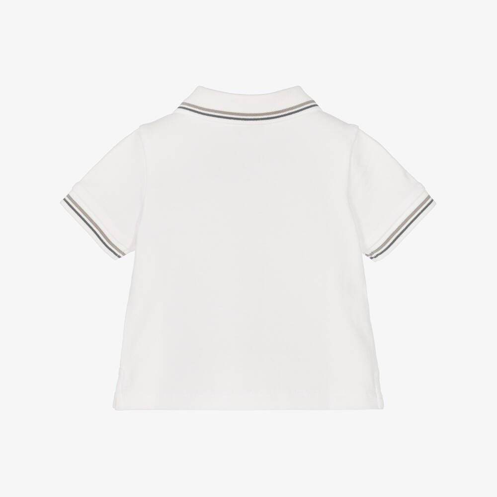 Emporio Armani-Boys White Piqué Polo Shirt with Striped Trim | Childrensalon