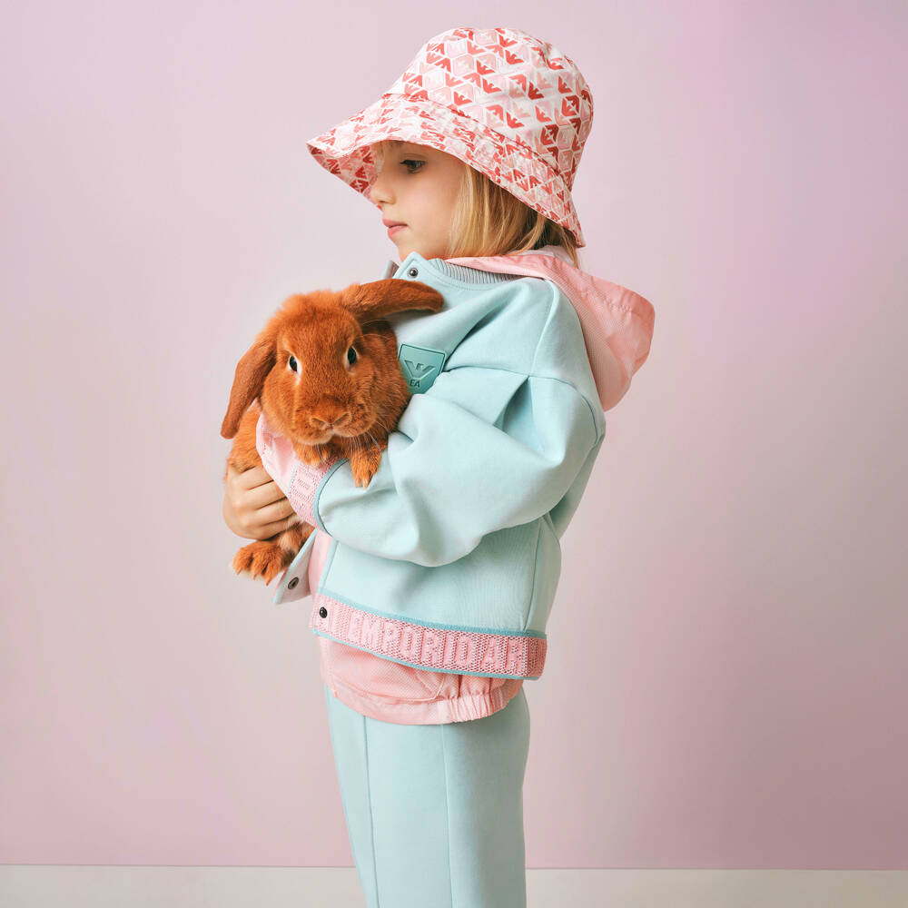 Emporio Armani-Спортивный костюм аква-зеленый с розовой отделкой c логотипом для девочек | Childrensalon