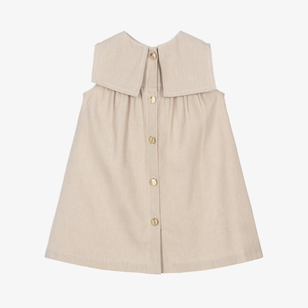 Emporio Armani-Girls Beige Dress with Sailor Collar & Branded Gold Buttons | Childrensalon