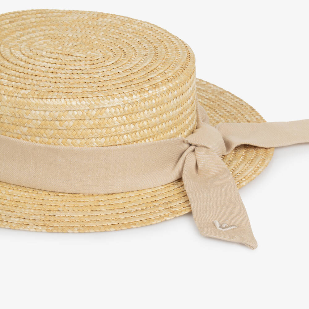 Emporio Armani-Girls Beige Straw Boater Hat | Childrensalon